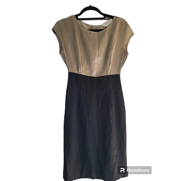 MaxMara Dresses & Skirts - MAXMARA Womens A Line Dress Beige Black Color Block Jewel Neck Cap Sleev…